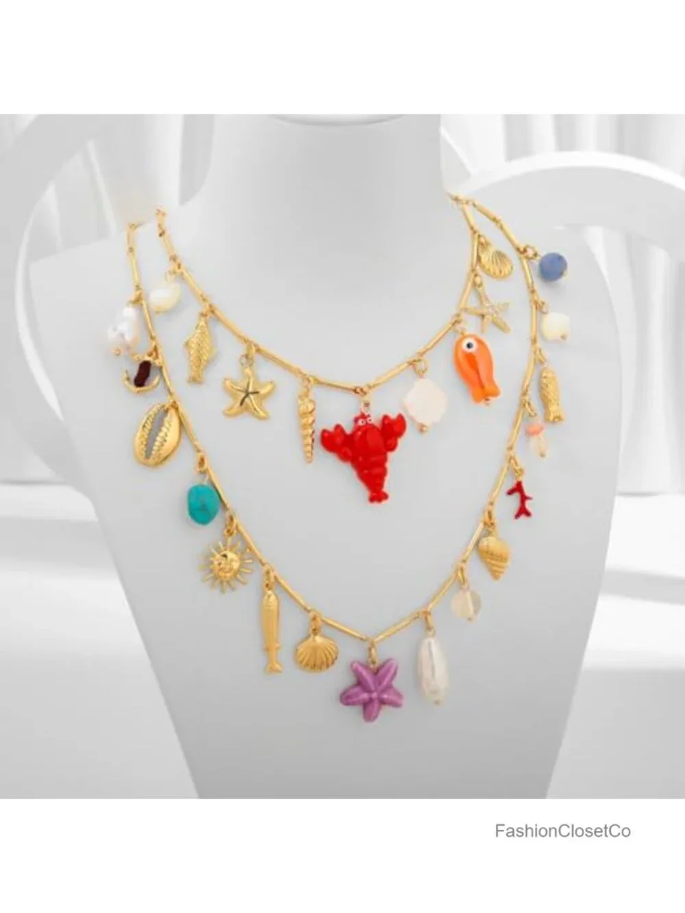 Layered Sea Shell Necklace Starfish Pendant Summer Beach Jewelry